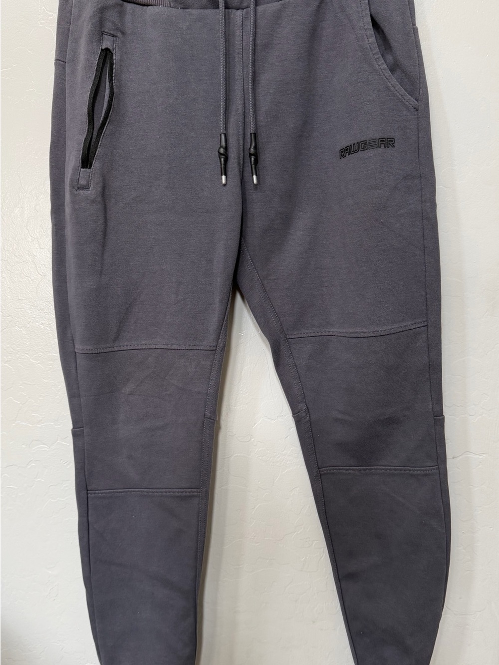 Men's Dark Gray Drawstring Joggers with Side Zip Pocket - Picture 1 of 5